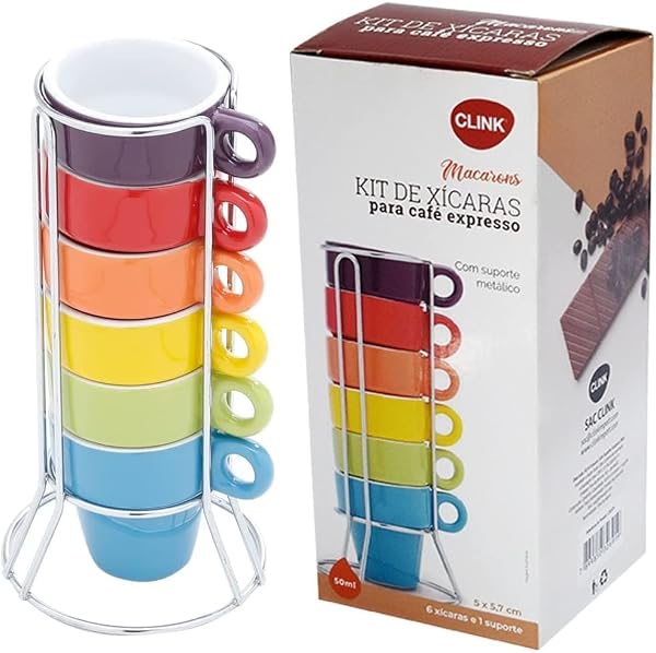 Jogo 6 Xícaras Para Café Expresso Coloridas Com Suporte 50ml