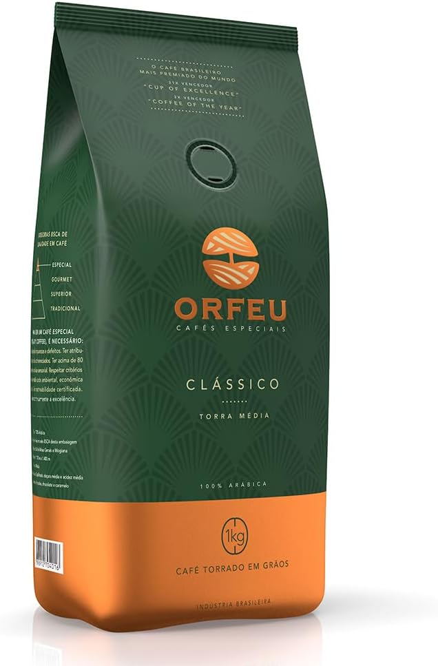 Orfeu Café Clássico em Grãos, 100% Arabica, Torra Média, 1kg